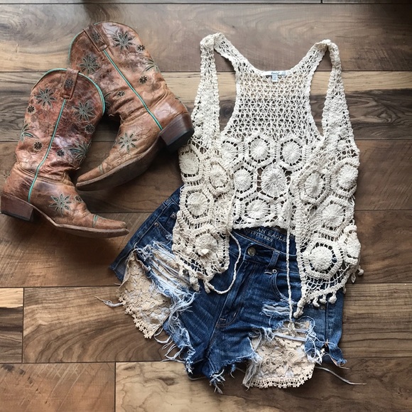 PAPAYA crochet knit boho  country cream vest - Picture 1 of 6